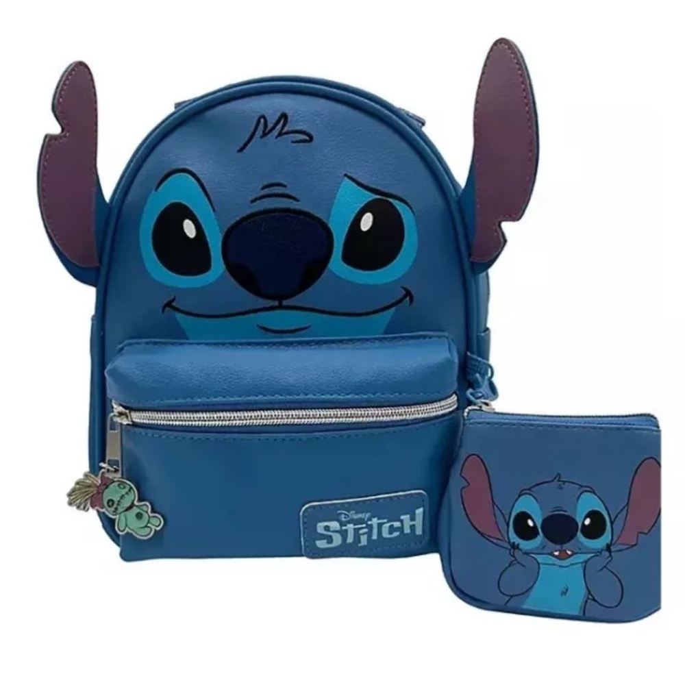 Disney Lilo & Stitch Blue Collectible Mini Backpack Faux Leather W/Coin Purse